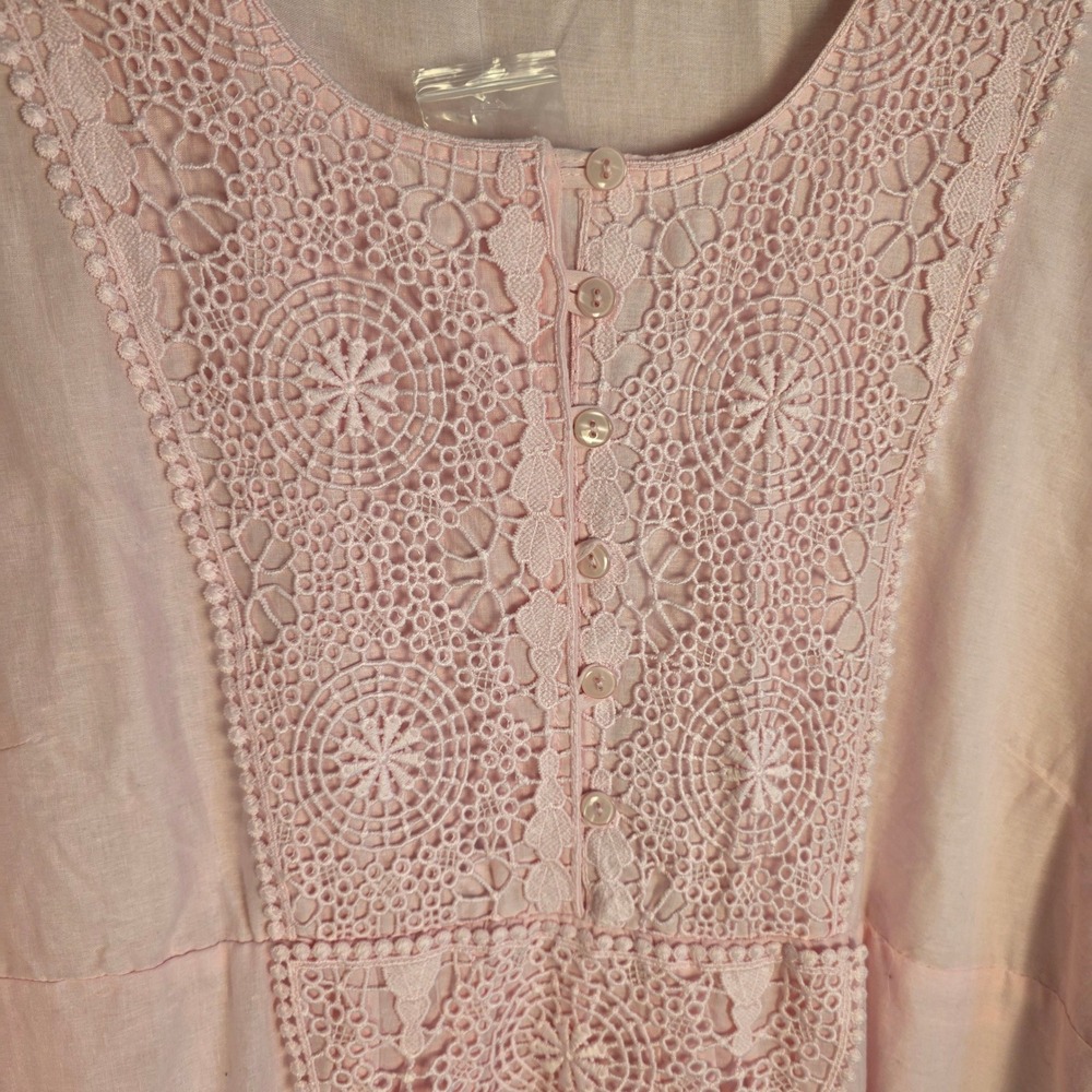 NWT Roaman's Pink Cotton Eyelet Lace Dress Womens 22W Boho Embroidered Cottageco - Picture 3 of 13